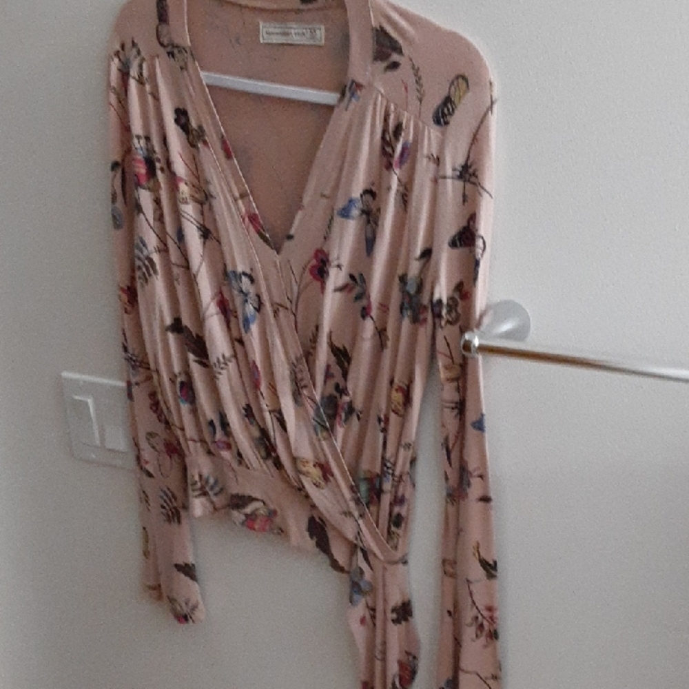 Abercrombie & Fitch Pink Wrap Blouse with Polo Collar